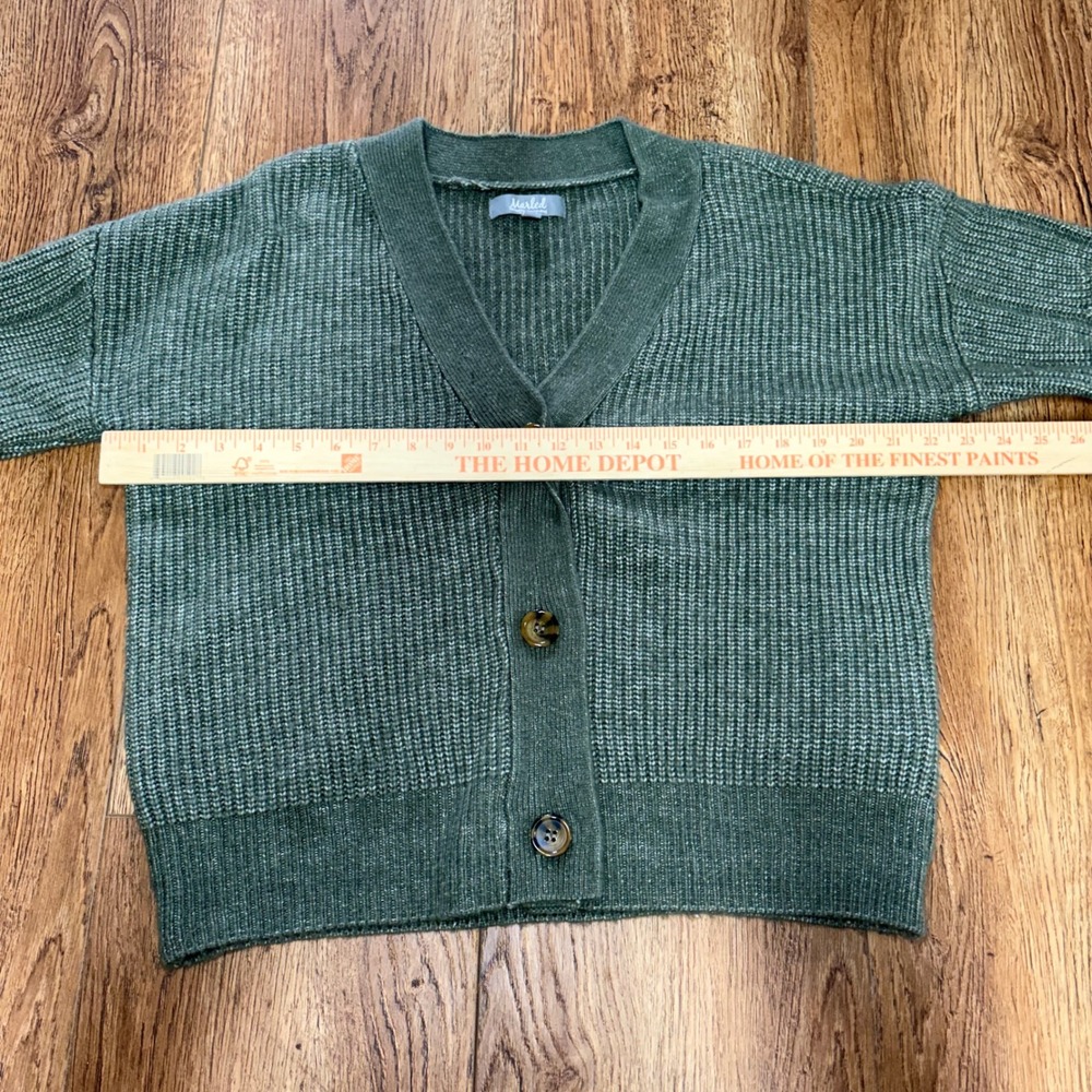 Marled Olive Green chunky knit sweater cardigan Button Front Women's Size L - Picture 5 of 9